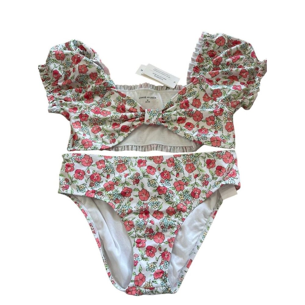 Janie And Jack Bikini Swim Suit Girls‎ Size 18 Smocked Floral Garden Pink